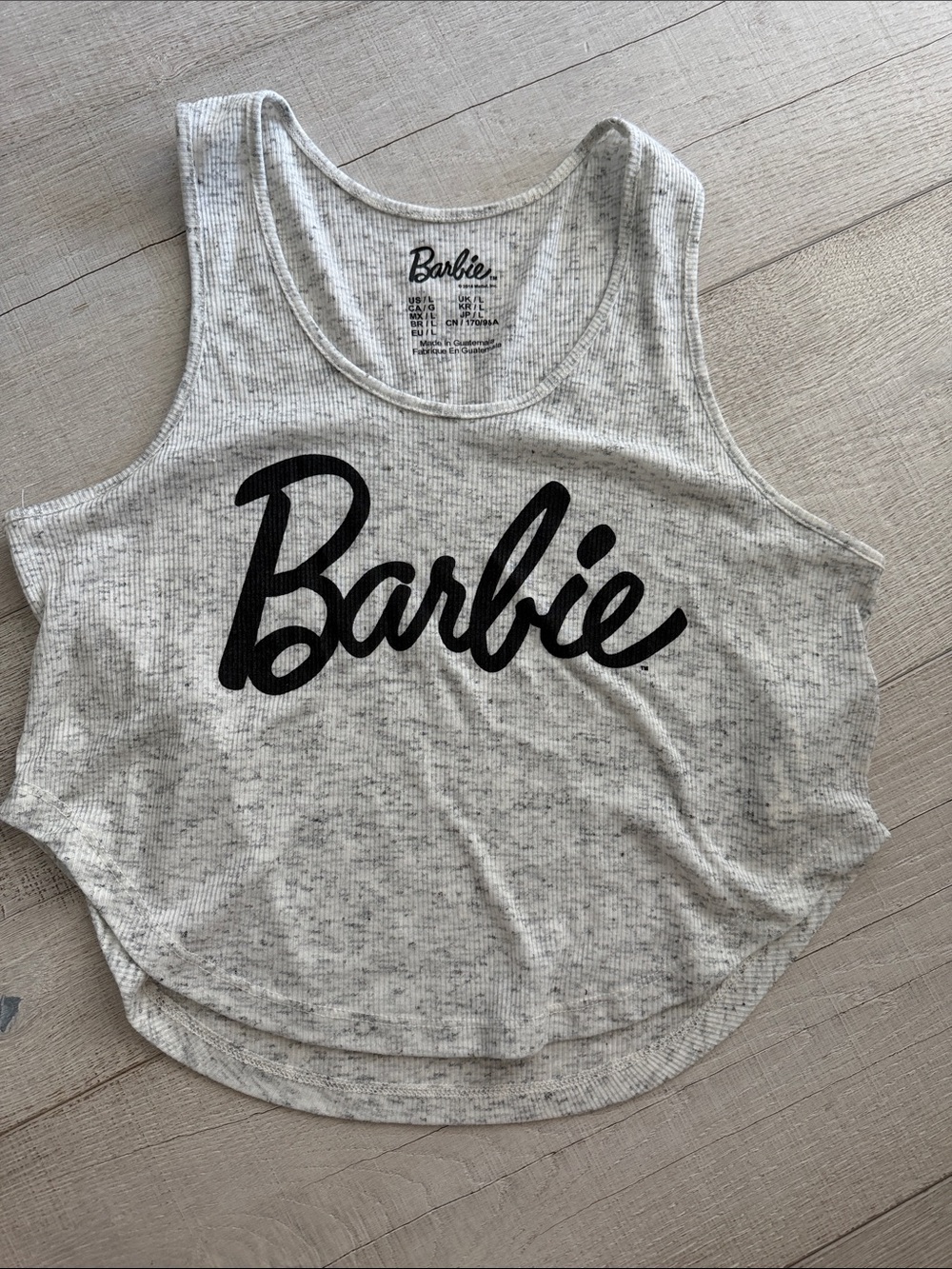 Barbie Heather Gray Ribbed Tank with Black Script